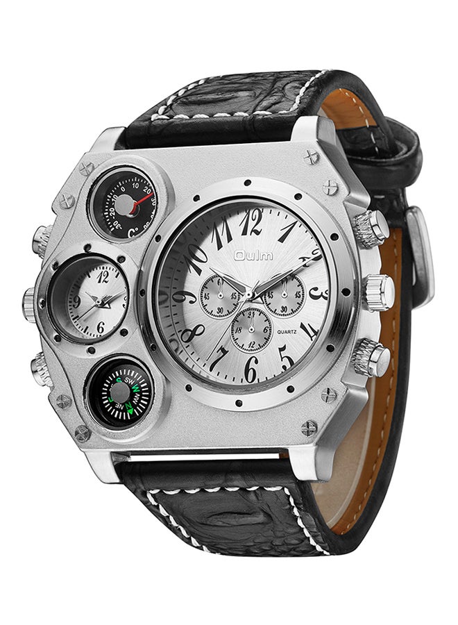 Oulm men Leather Chronograph Watch HP1349-WH  - Image 2