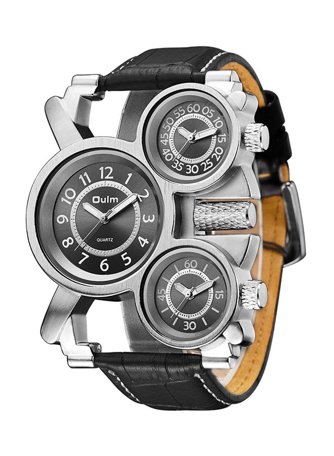Oulm Men's Leather Chronograph Watch HP1167-BK  - Image 2