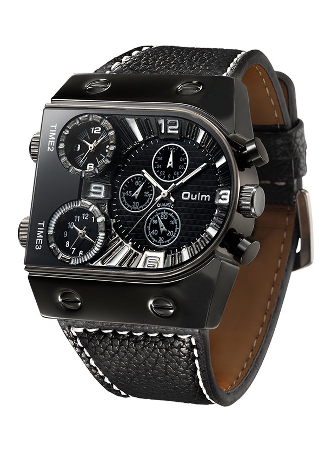 Oulm men Leather Chronograph Watch HP9315-BK  - Image 2