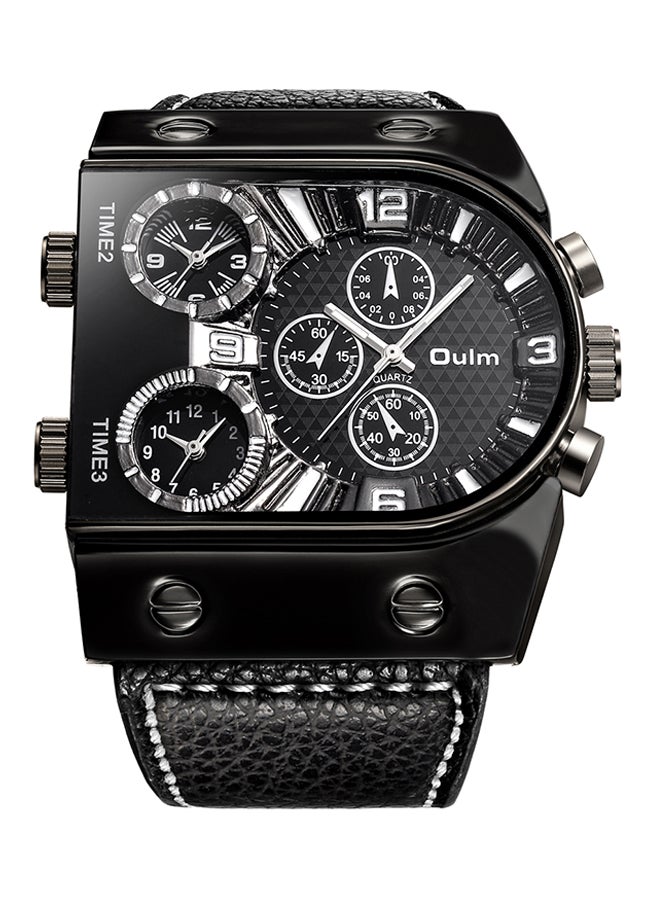 Oulm men Leather Chronograph Watch HP9315-BK  - Image 3