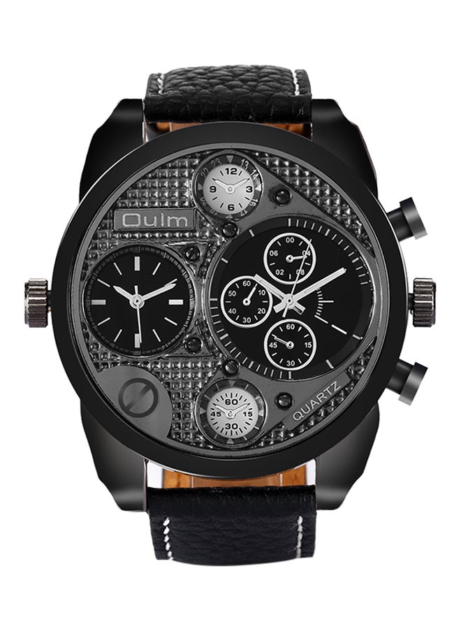 Oulm Men's Leather Chronograph Watch HP9316-BK-2  - Image 1