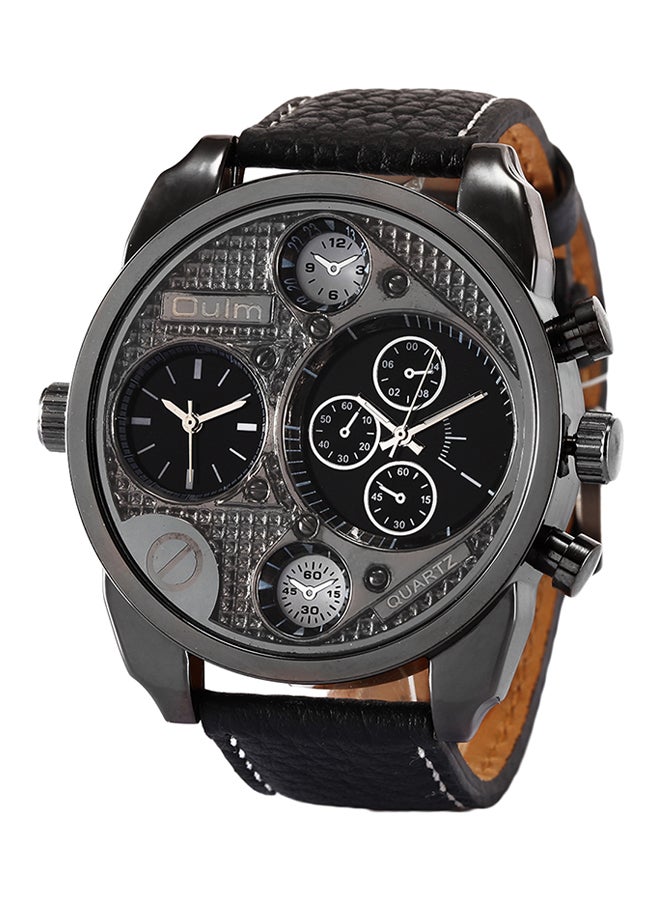 Oulm Men's Leather Chronograph Watch HP9316-BK-2  - Image 2