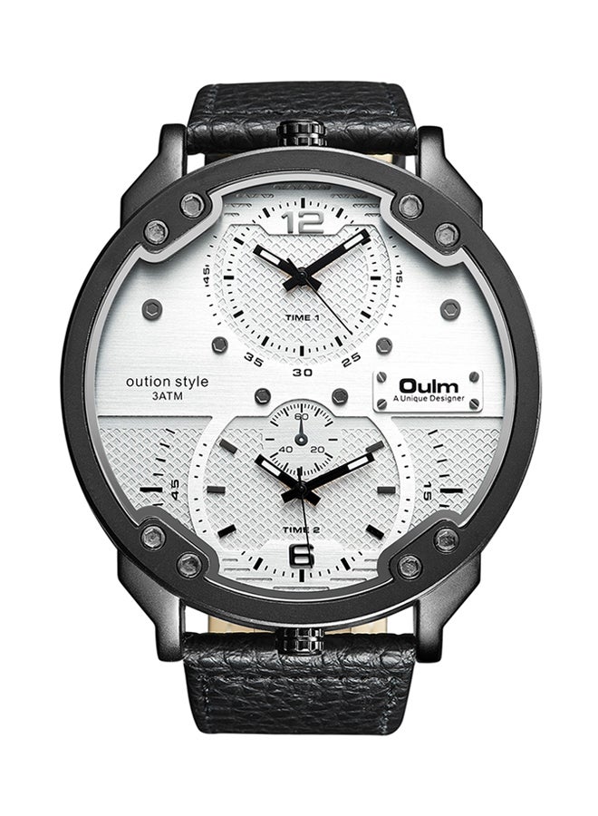 Oulm Men's Water Resistant Leather Chronograph Watch HP3548M-WH  - Image 1