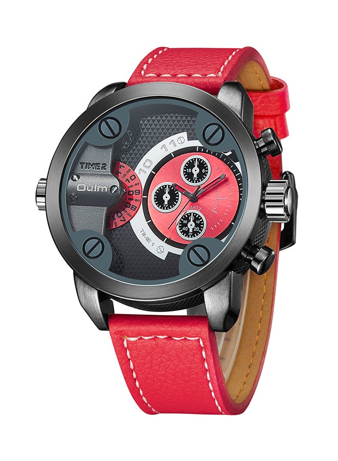 Oulm Men's Leather Chronograph Watch  HP3130-RD  - Image 2