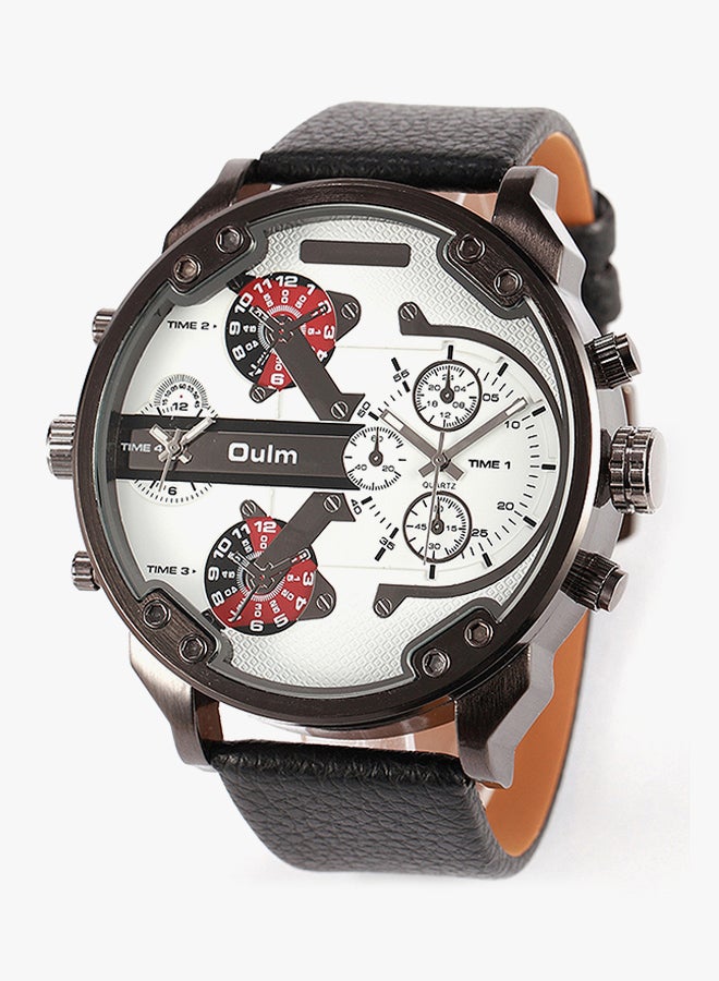 Oulm Men's Leather Chronograph Watch  HP3548-WH  - Image 2