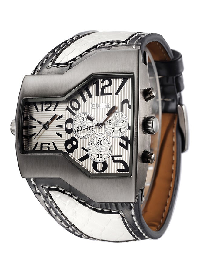 Oulm men Leather Chronograph Watch HP1220-WWH  - Image 2