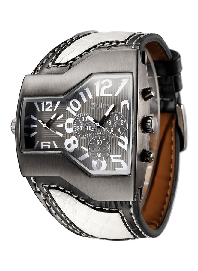 Oulm men Leather Chronograph Watch HP1220-WHB - Image 2