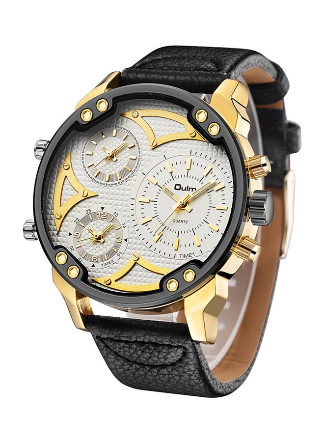 Oulm men Leather Chronograph Watch HP3548A-WG  - Image 2