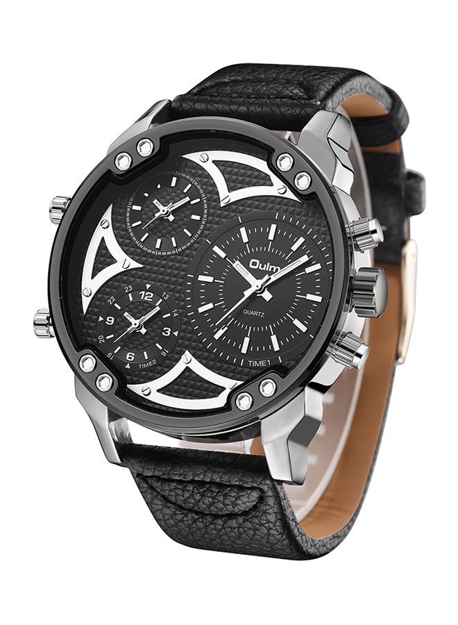 Oulm men Leather Chronograph Watch HP3548A-BK  - Image 2