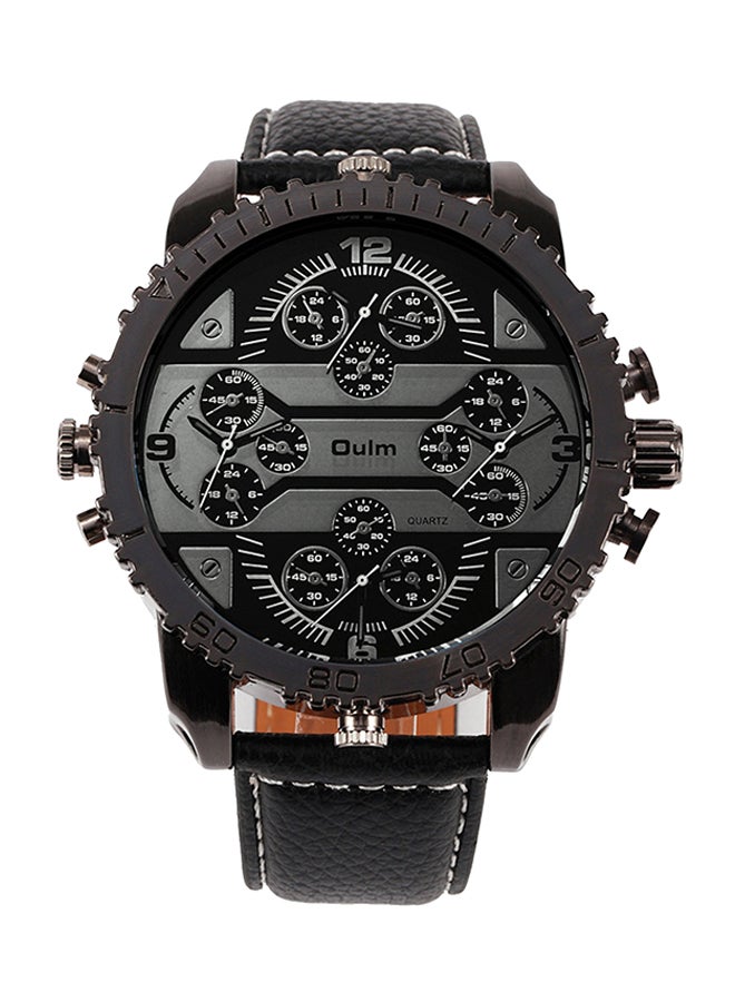 Oulm men Leather Chronograph Watch HP3233-BK 