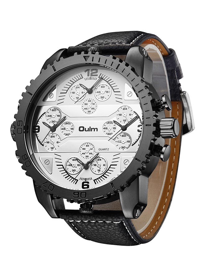 Oulm Men's Leather Chronograph Watch HP3233-WH  - Image 2