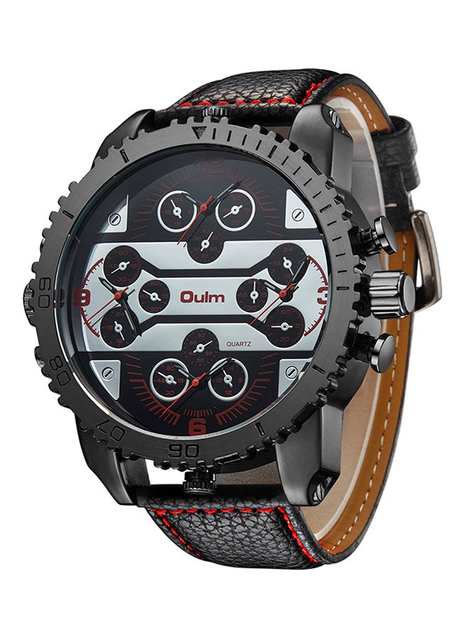 Oulm Men's Leather Chronograph Watch HP3233-RD  - Image 2
