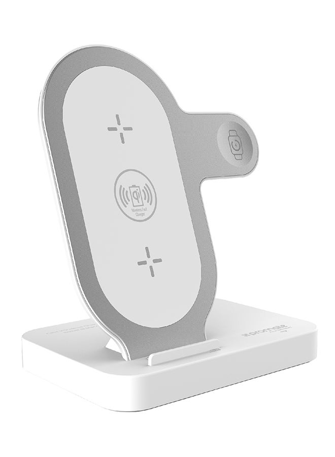 PROMATE - Wireless Charging Stand, Portable Aluminium Dual 10W Qi Fast Wireless Charging Dock with Anti-Slip Surface, USB Port and Over-Charging Protection for Apple Watch Series 1/2/3, iPhone X, Samsung S9, AuraBase White White - Image 1