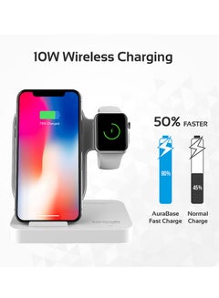 PROMATE Wireless Charging Stand, Portable Aluminium Dual 10W Qi Fast Wireless Charging Dock with Anti-Slip Surface, USB Port and Over-Charging Protection for Apple Watch Series 1/2/3, iPhone X, Samsung S9, AuraBase White White  - Image 3