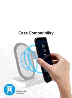PROMATE Wireless Charging Stand, Portable Aluminium Dual 10W Qi Fast Wireless Charging Dock with Anti-Slip Surface, USB Port and Over-Charging Protection for Apple Watch Series 1/2/3, iPhone X, Samsung S9, AuraBase White White  - Image 4