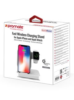 PROMATE Wireless Charging Stand, Portable Aluminium Dual 10W Qi Fast Wireless Charging Dock with Anti-Slip Surface, USB Port and Over-Charging Protection for Apple Watch Series 1/2/3, iPhone X, Samsung S9, AuraBase White White  - Image 5