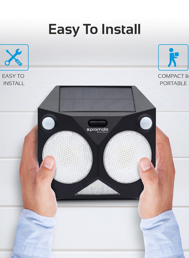 PROMATE Solar Light, Intelligent Dual Motion Sensor Solar Powered Wireless Wall Light with IP65 Water-Resistant, 8 LED Colour Modes and Dust-Proof for Back Yard, Garden, Driveway, SolarWay-1 Black 2000mAh Black - Image 2