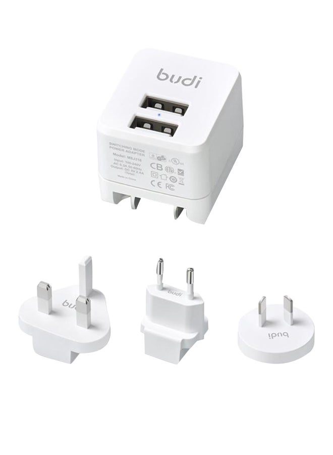 budi - 2 USB Ports Global Travel Charger White - Image 1