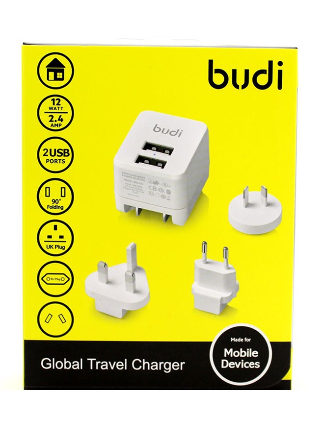 budi - 2 USB Ports Global Travel Charger White - Image 1
