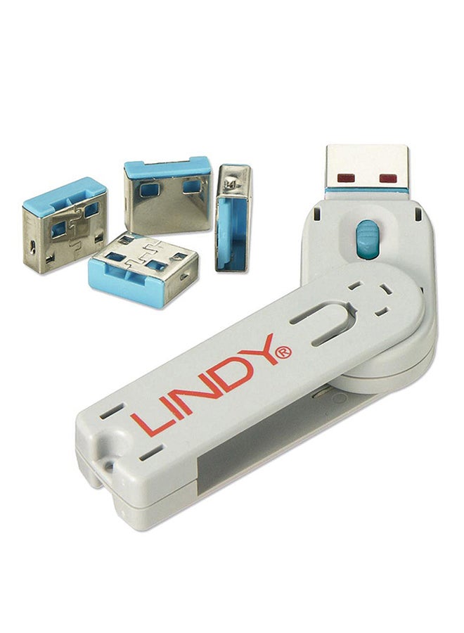 LINDY - 4-Piece USB Port Blocker Set Blue - Image 1