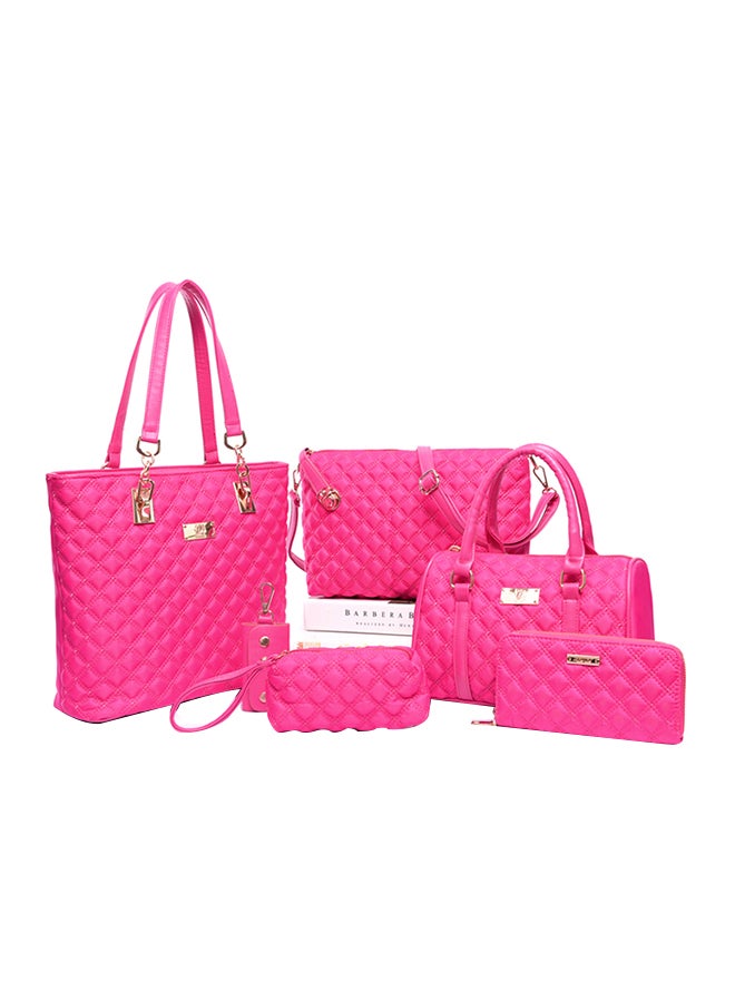 6 Piece Leather Tote Bag Set Pink 