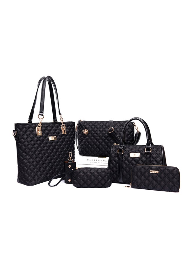 Generic 6 Piece Leather Tote Bag Set Black 