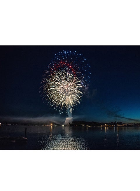 Fireworks Explosion Above Water Body Wall Art Canvas Print Multicolour 80x53x3.5cm