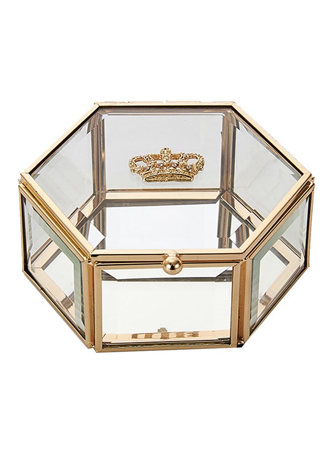 صندوق تخزين عاكس مصنوع من الزجاج والمعدن ذهب / شفاف 13x14x6.5سم - Image 1