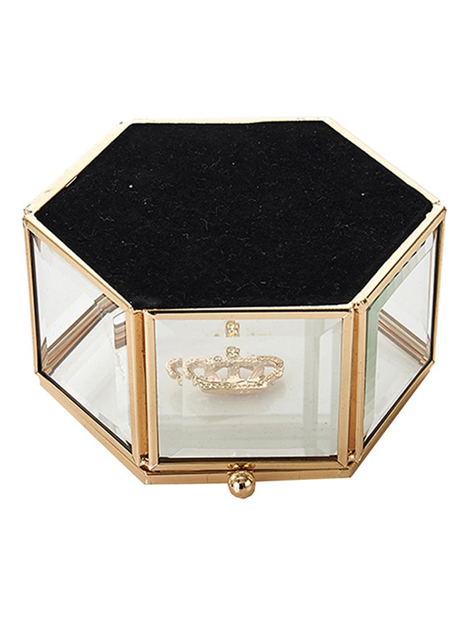 صندوق تخزين عاكس مصنوع من الزجاج والمعدن ذهب / شفاف 13x14x6.5سم - Image 2