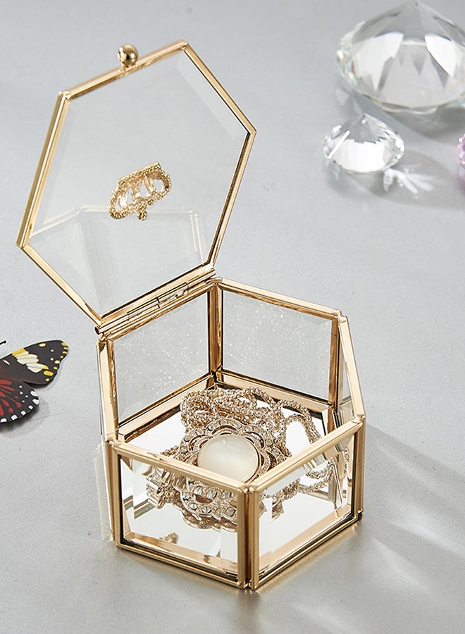 صندوق تخزين عاكس مصنوع من الزجاج والمعدن ذهب / شفاف 13x14x6.5سم - Image 3