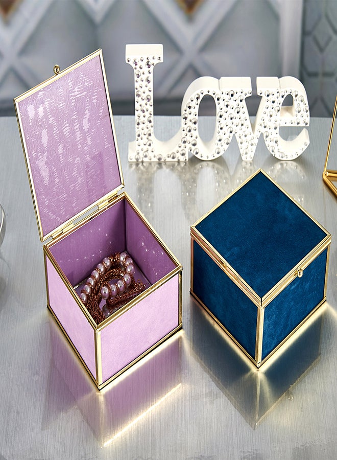 Metal Border Multipurpose  Storage Box Blue/Gold 13x13x7.5cm  - Image 3