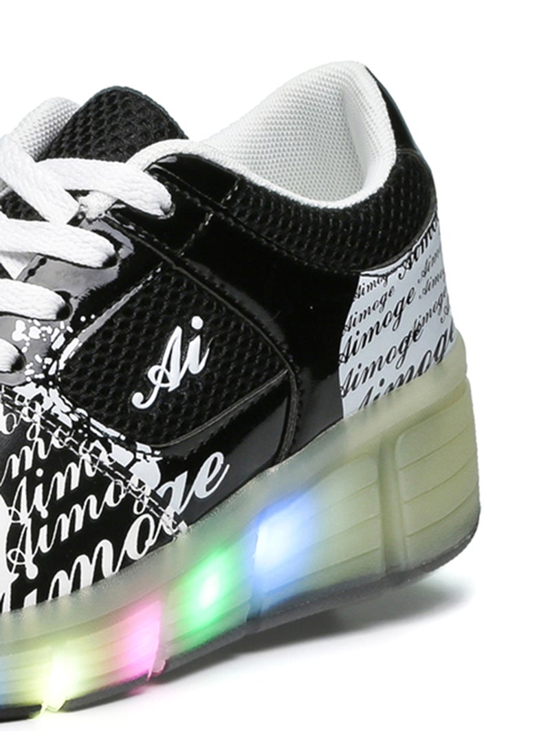 HUSK'SWARE - LED Flashing Wheeled Low Top Sneakers Black/White - Image 1