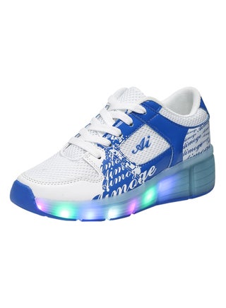 حذاء رياضي برقبة منخفضة مزود بأضواء LED وامضة وعجلات أبيض/أزرق - v1536747356/N16512747V_1