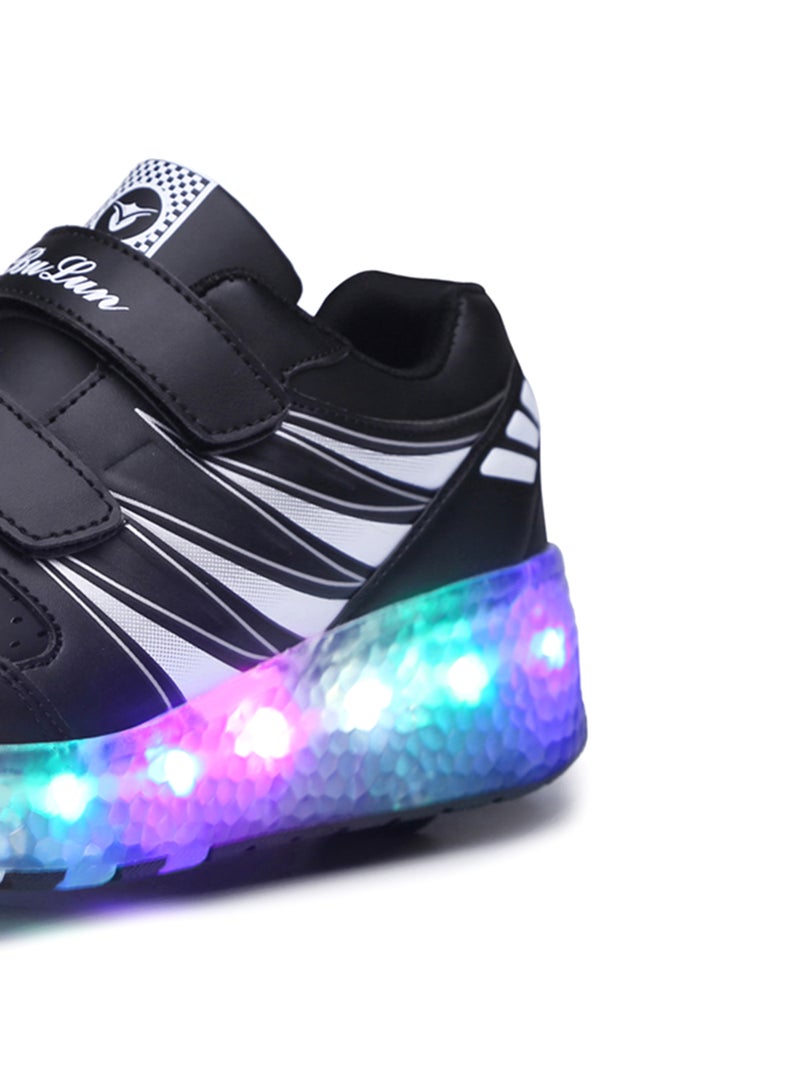 هوسكس وير حذاء رياضي برقبة منخفضة مزود بأضواء LED وامضة وعجلات أسود  - Image 3