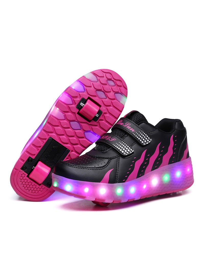 هوسكس وير حذاء رياضي برقبة منخفضة مزود بأضواء LED وامضة وعجلات أسود  - Image 2