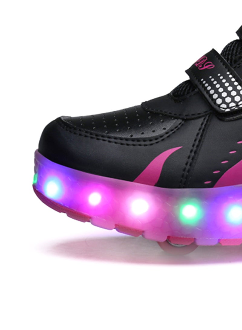 هوسكس وير حذاء رياضي برقبة منخفضة مزود بأضواء LED وامضة وعجلات أسود  - Image 3