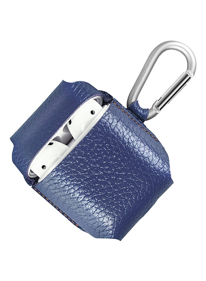 Leather Case Bag For AirPods With Hook Blue - Image 3