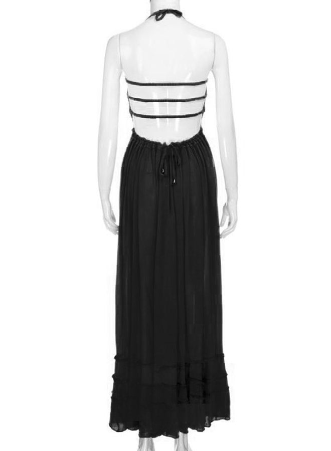 Beach Wave Straps Maxi Dress Black  - Image 2