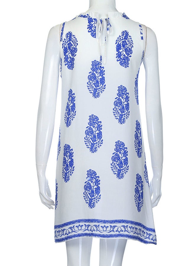Sleeveless Printed Beach Mini Dress White/Blue - Image 2