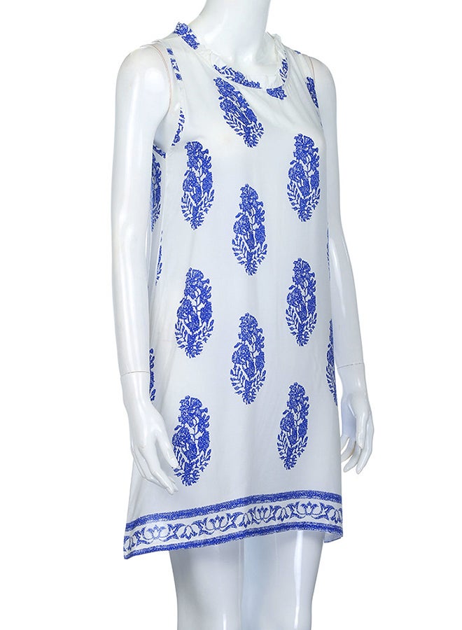 Sleeveless Printed Beach Mini Dress White/Blue - Image 3
