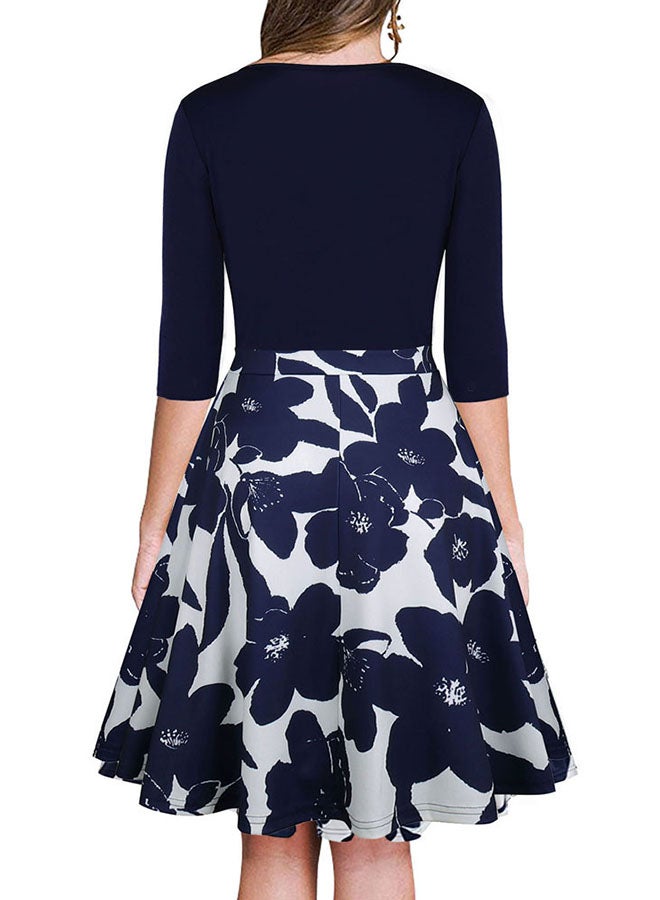 Flare Floral Print Contrast Mini Dress Blue - Image 2