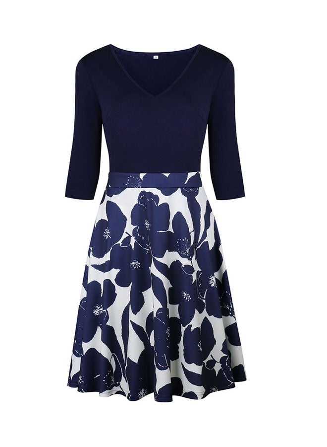 Flare Floral Print Contrast Mini Dress Blue - Image 3