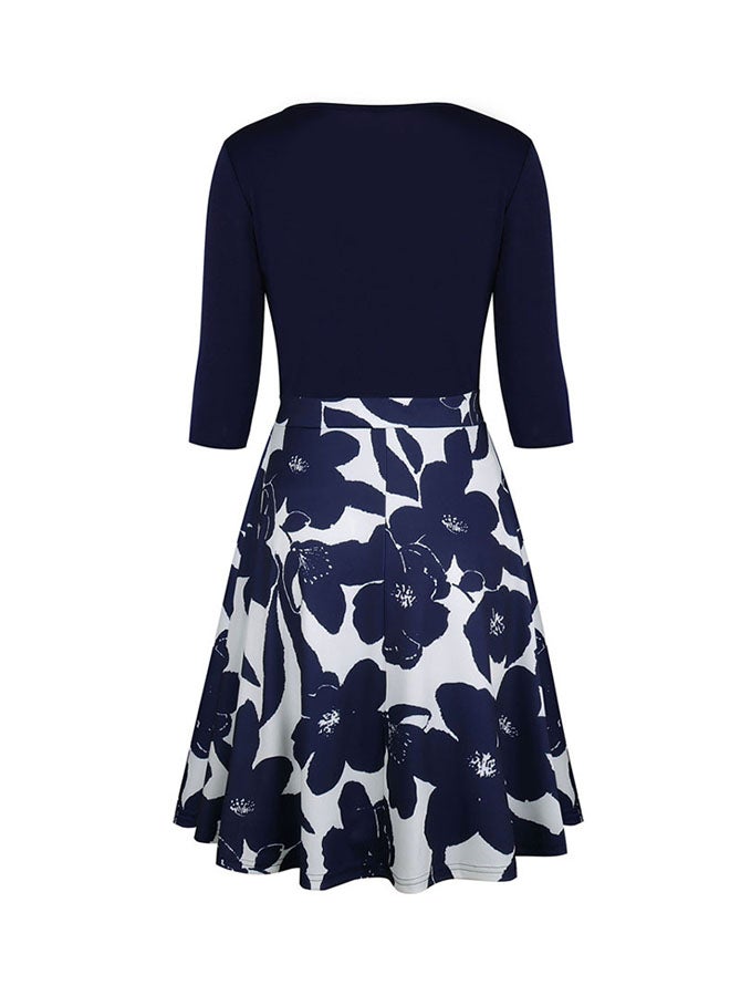 Flare Floral Print Contrast Mini Dress Blue - Image 4