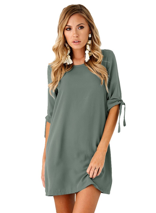 Solid Bowknot Detailed Sleeves Mini Dress Green  - Image 1