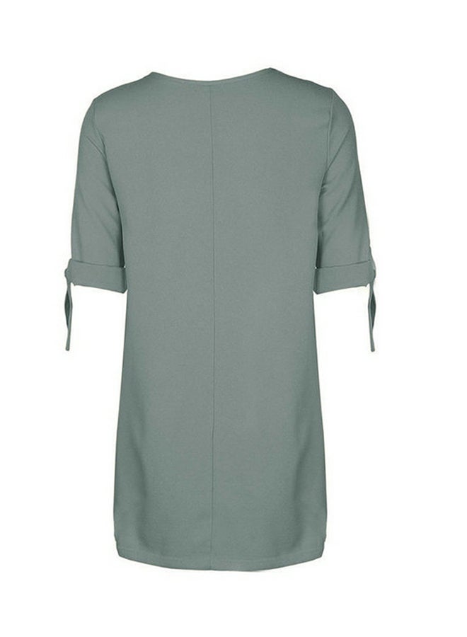 Solid Bowknot Detailed Sleeves Mini Dress Green  - Image 3