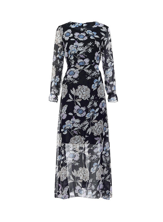 Floral Print Long Sleeves Maxi Dress Black - Image 1
