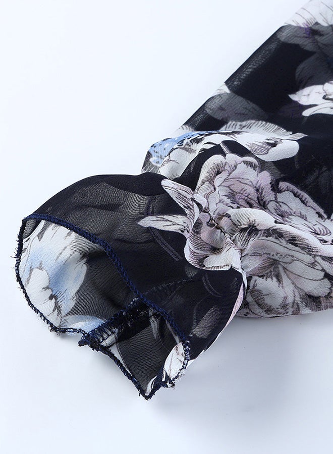 Floral Print Long Sleeves Maxi Dress Black - Image 3