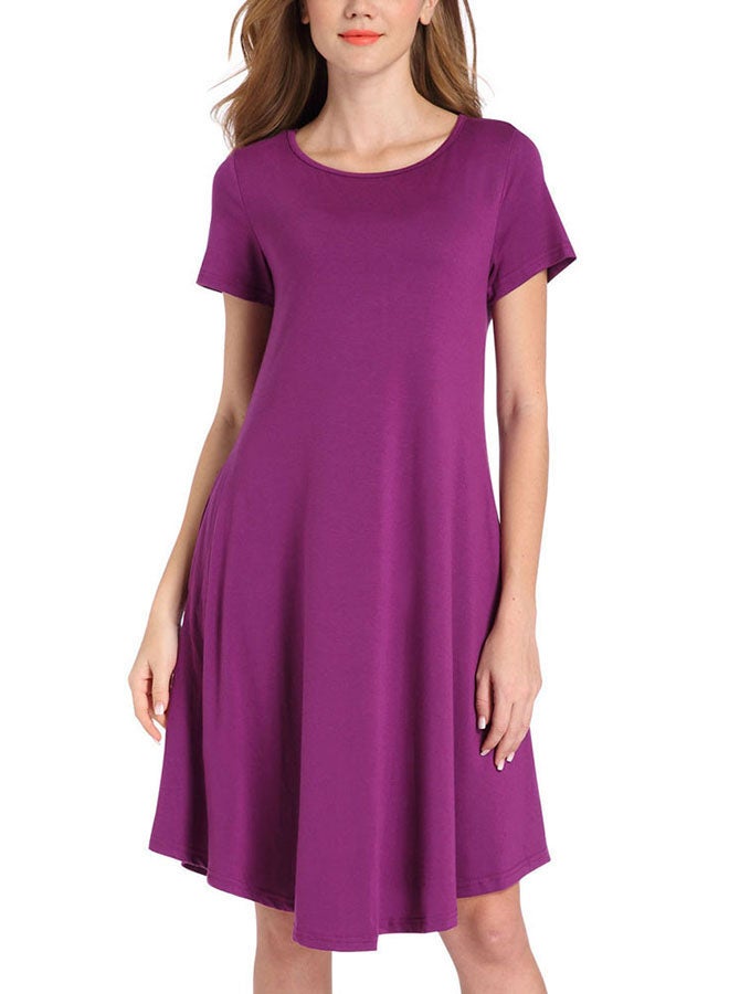 Solid Swing Pocket Detail Mini Dress Purple - Image 1