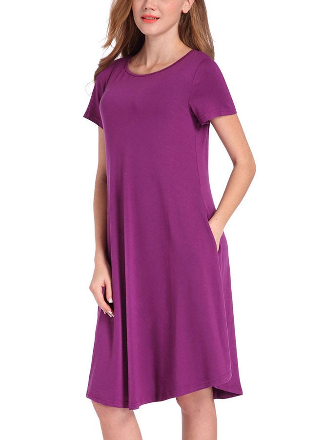 Solid Swing Pocket Detail Mini Dress Purple - Image 3