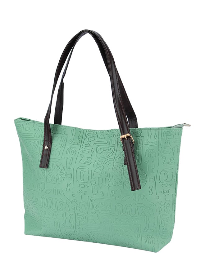 OUTAD - Vintage Leather Zipper Tote Bag Green - Image 1